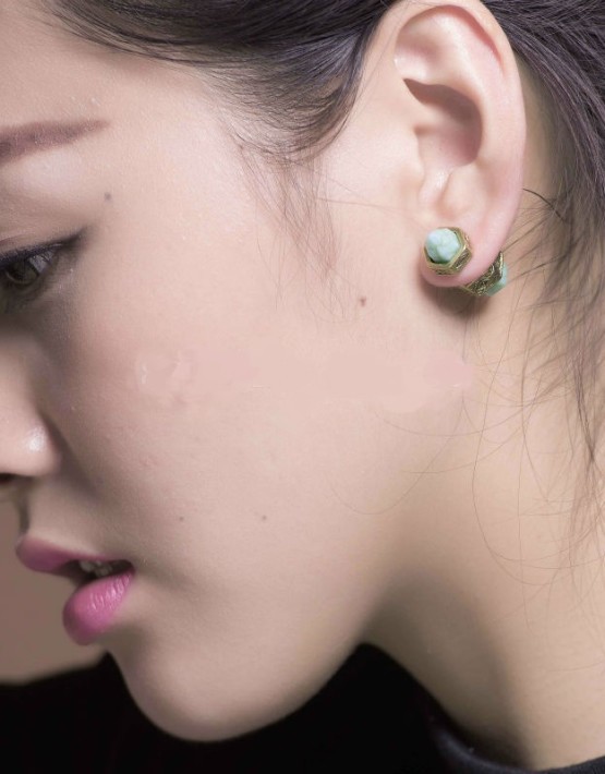 Geometric Turquoise Double Sided Stud Earrings