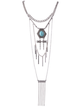 Turquoise Pendant Multilayer Tassel Necklace
