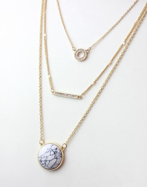 Marble Pendant Multi Layer Chain Necklace