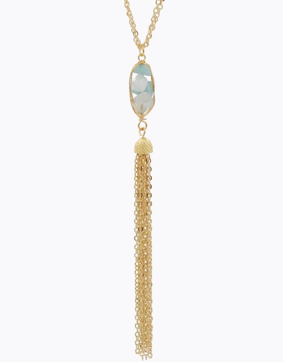 Stone Chain Tassel Pendant Necklace