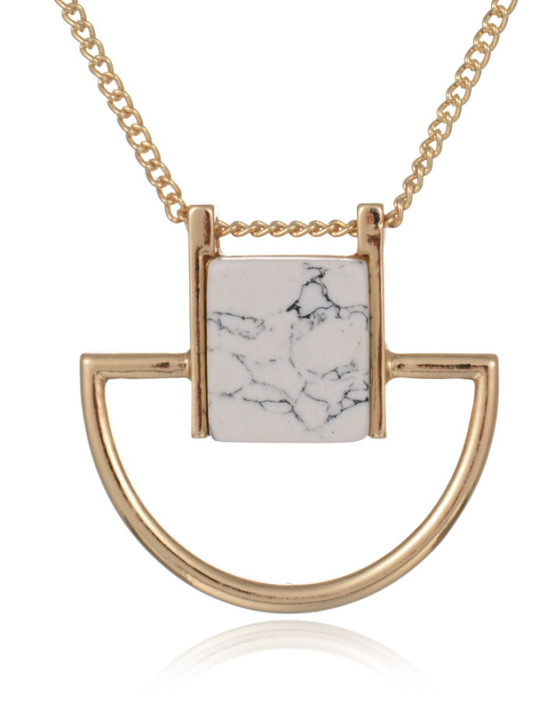 Square Marble Pendant Necklace