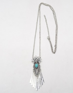 Turquoise Stone Pendant Long Chain Necklace