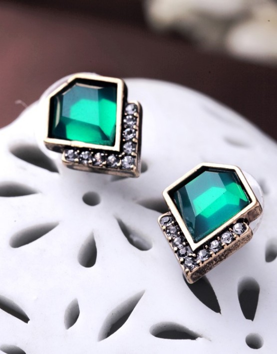 Faux Emerald Stone Stud Earrings