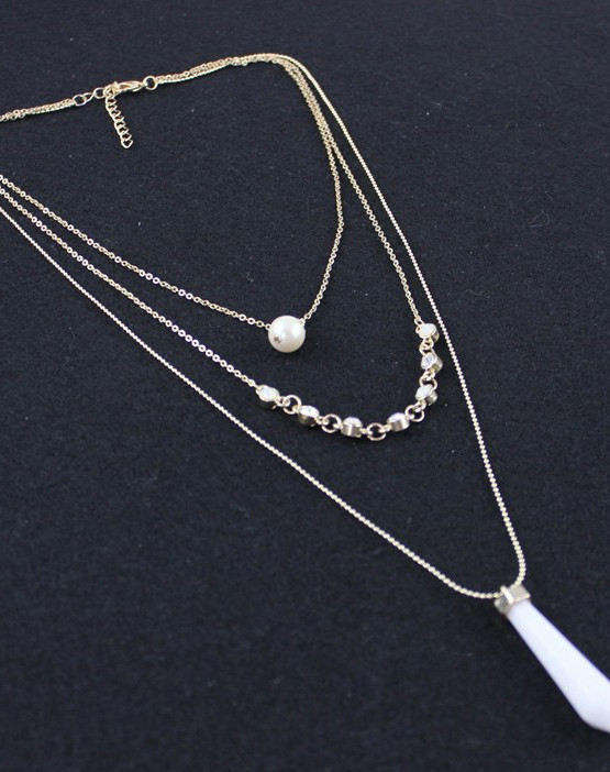 Pearl and Stone Multilayer Chain Necklace