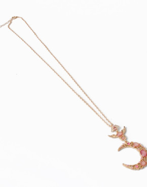 Pink Stones Moon Pendant Necklace