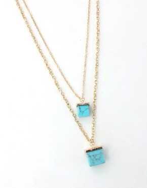 Marble Cube Pendant Multi Layer Necklace