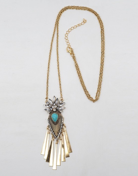 Turquoise Stone Pendant Long Chain Necklace
