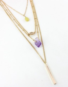 Bar Pendant & Stone Multi Layer Necklace