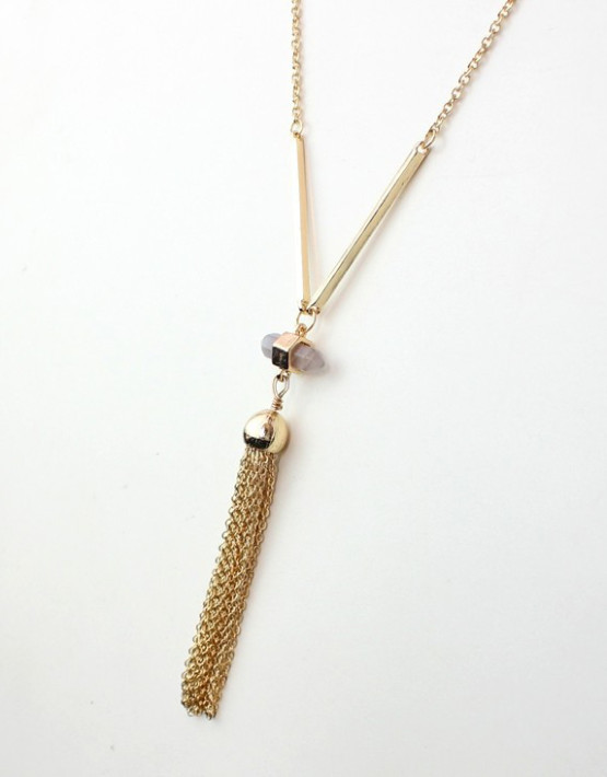 Stone Pendant Tassel Chain Necklace