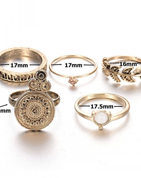 5 Pcs Antique Gold Midi Ring Set