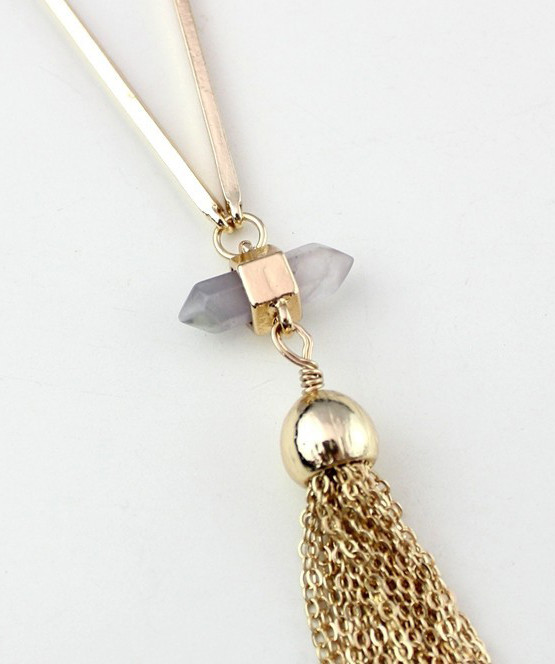 Stone Pendant Tassel Chain Necklace