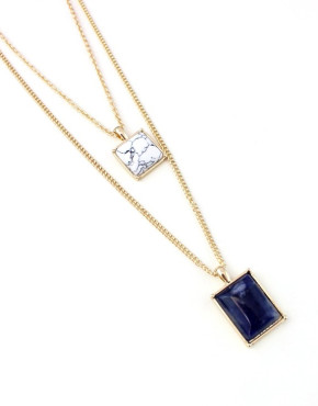 Square Pendant Double Layer Necklace