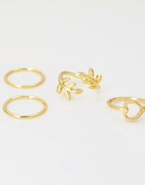 Leaf Heart Midi Ring 4 Pack