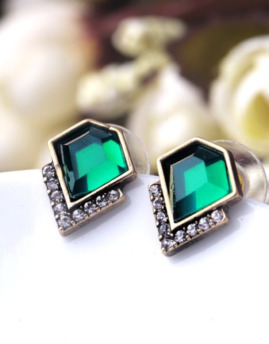 Faux Emerald Stone Stud Earrings