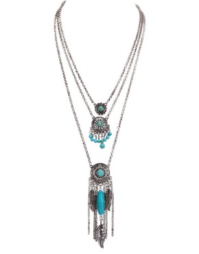 Turquoise Chain Tassel Multi Layer Necklace