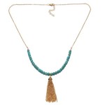 Turquoise Beads & Gold Tassel Necklace